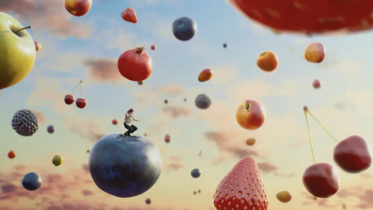 A world of floating blueberries and fruit